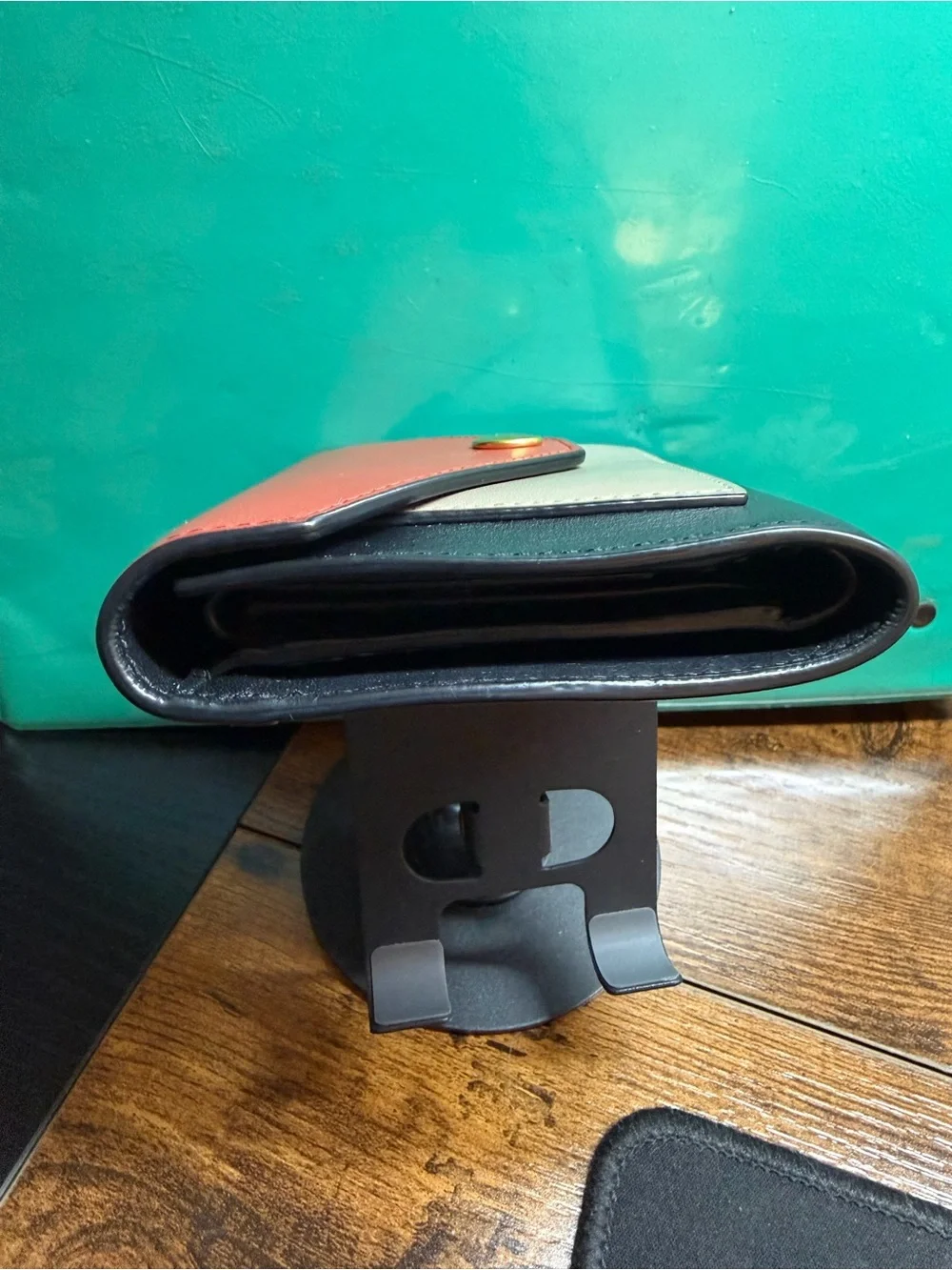 Celine Tri-Color Leather Envelope Wallet - Red, Cream & Black